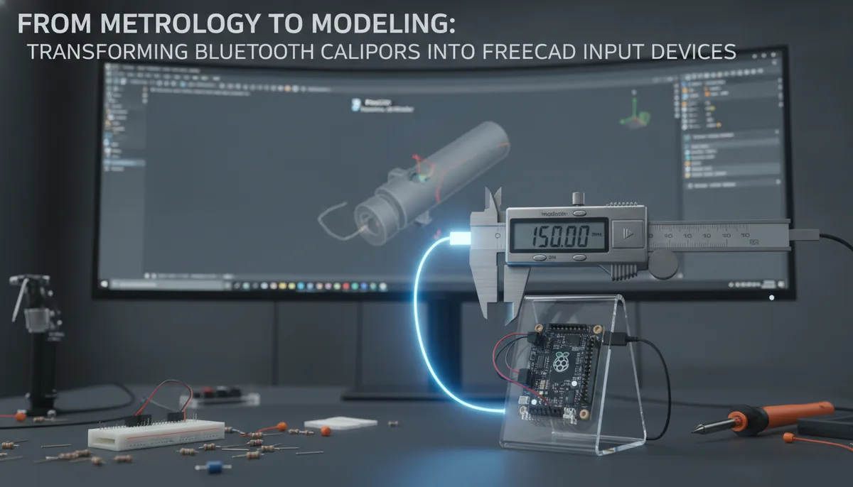 From Metrology to Modeling: Transforming Bluetooth Calipers into FreeCAD Input Devices visual summary